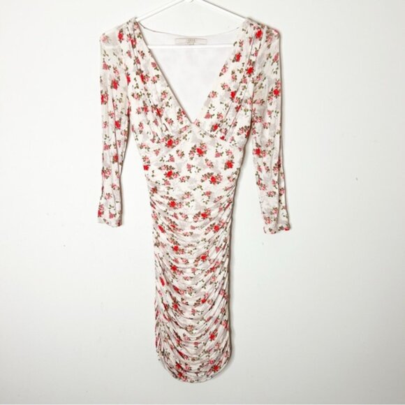 GUESS Mini Dress Floral Print Ruched side Bodycon long sleeve Size XS - Picture 4 of 16